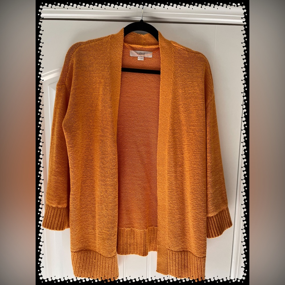 Loft rib trimmed open cardigan